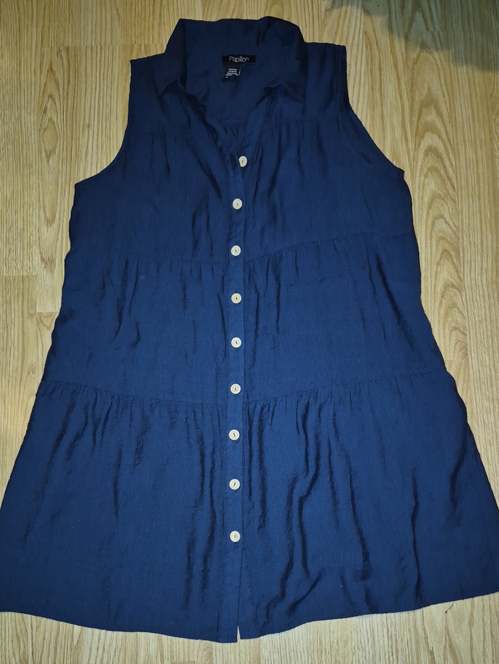 Papillon Blanc Navy Sleeveless Button-Down Tiered Tunic..size XL